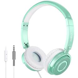 Vogek On Ear Headphones with Microphone, Lightweight Portable Foldable Headsets with Stereo Bass, 1.5M Tangle Free Cord, Adjustable Headband for Adults at Home Office Travel, Green