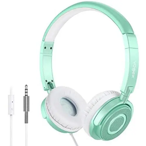 Vogek On Ear Headphones with Microphone, Lightweight Portable Foldable Headsets with Stereo Bass, 1.5M Tangle Free Cord, Adjustable Headband for Adults at Home Office Travel, Green Vogek On Ear Headphones with Microphone, Lightweight Portable Foldable Headsets with Stereo Bass, 1.5M Tangle Free Cord, Adjustable Headband for Adults at Home Office Travel, Green