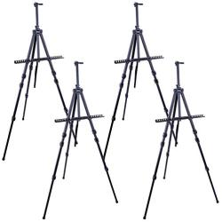 U.S. Art Supply 72'' Sturdy Black Aluminum Tripod Artist Field and Display Easel Stand (Pack of 4) - Adjustable Height 25'' to 6 Feet, Holds 52'' Canvas - Floor and Tabletop Displaying - Portable Bag