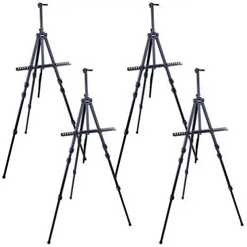 U.S. Art Supply 72'' Sturdy Black Aluminum Tripod Artist Field and Display Easel Stand (Pack of 4) - Adjustable Height 25'' to 6 Feet, Holds 52'' Canvas - Floor and Tabletop Displaying - Portable Bag U.S. Art Supply 72'' Sturdy Black Aluminum Tripod Artist Field and Display Easel Stand (Pack of 4) - Adjustable Height 25'' to 6 Feet, Holds 52'' Canvas - Floor and Tabletop Displaying - Portable Bag