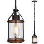 Pendant Light, Glass Cylinder Pendant Light, Hanging Ceiling Lamp, Bulb Included, Retro Style, Imitation Wood Mini Pendant Lighting, with Clear Glass Shade Kitchen Island Lights Fixtures