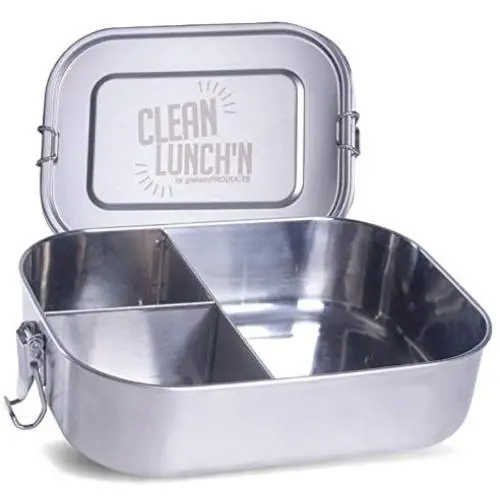 Clean LunchN Large Metal Bento Box - Leak-Proof Lid & Dishwasher Safe Three (3) Section Stainless Steel Lunch Box for Men, Women, Toddlers, Kids or Adults, BPA Free Food Storage Clean LunchN Large Metal Bento Box - Leak-Proof Lid & Dishwasher Safe Three (3) Section Stainless Steel Lunch Box for Men, Women, Toddlers, Kids or Adults, BPA Free Food Storage