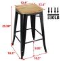 ZENY Set of 4 Metal Bar Stools 26'' Counter Height with Wooden Seat Stackable Indoor/Outdoor Barstools, 330 lbs Capacity
