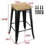 ZENY Set of 4 Metal Bar Stools 26'' Counter Height with Wooden Seat Stackable Indoor/Outdoor Barstools, 330 lbs Capacity