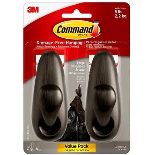 Command Forever Classic Metal Hook, Large, Oil Rubbed Bronze, 2-Hooks (FC13-ORB-2ES), Decorate Damage-Free Command Forever Classic Metal Hook, Large, Oil Rubbed Bronze, 2-Hooks (FC13-ORB-2ES), Decorate Damage-Free