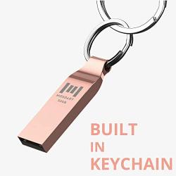 32GB Waterproof USB 2.0 Flash Drive Metal Thumb Drive with Keychain 32 GB Compact Jump Drive 32G Memory Stick for Storage and Backup by MOSDART，Rose Gold