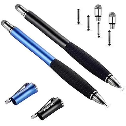 MEKO [2nd Gen] Universal Disc Stylus Pens, [2Pcs] [2 in 1 Precision Series] for iPhone X/8/8plus iPad/iPad Pro/iPad Mini and All Touch Screen Devices Bundle with 6 Replacement Tips(Black/Blue)