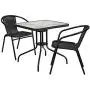 Flash Furniture 28 Square Glass Metal Table with Black Rattan Edging and 2 Black Rattan Stack Chairs Flash Furniture 28 Square Glass Metal Table with Black Rattan Edging and 2 Black Rattan Stack Chairs