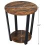Tangkula Round End Table, 2-Tier Metal Sofa Table with Storage Shelf, Round Side Table with Metal Frame, Industrial Style Accent Furniture for Home Living Room Bedroom (1, Rustic Brown)