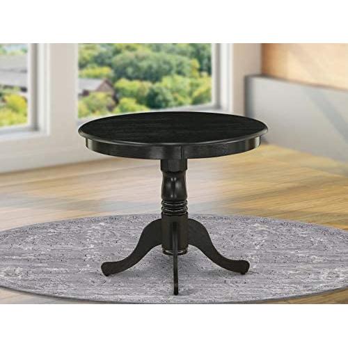 East West Furniture ANT-ABK-TP Antique Dining Table Made of Rubber Wood, 36 Inch Round, Wirebrushed Black Finish