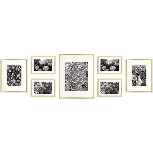 Golden State Art, Set of 7, Aluminum Photo Frame with Ivory Color Mat & Real Glass, Metal Wall Photo Frame Collection (Gold) Golden State Art, Set of 7, Aluminum Photo Frame with Ivory Color Mat & Real Glass, Metal Wall Photo Frame Collection (Gold)
