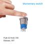 mxuteuk 19mm Momentary Push Button Switch 1 NO 1 NC SPDT ON/Off Silver Stainless Steel Shell with 12v Blue LED Ring with Wire Socket Plug Suitable for 3/4'' Mounting Hole M-19-O-T-BU