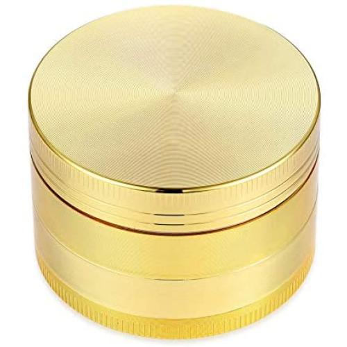 4 Piece 2'' Spice Herb Grinder with Pollen Catcher - Durable Ring Included for an Easy and Fast Grinding Experience - Grinder with Kief Catcher Metal Crusher with Magnetic Lid – Gold