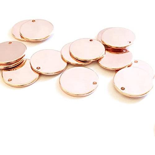 10 Pieces - 16K Rose Gold Plated Coin Disc Charm Round Stamping Blank Tag Metal Jewelry Making Supply Blank Initial Charm Holiday Gift .5''x.5'' (12x12mm) - 10PC (Rose Gold)