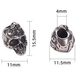 PH PandaHall 10pcs 4mm Stainless Steel Skull Spacer Beads Metal Large Hole Beads Antique Silver European Beads Charms Findings for Necklace Bracelets Earrings Jewelry Making 15.5x11x11.5mm