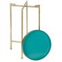 Kate and Laurel Celia Round Metal Foldable Tray Accent Table, Teal with Gold Base