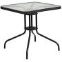 Flash Furniture 28 Square Tempered Glass Metal Table with Black Rattan Edging