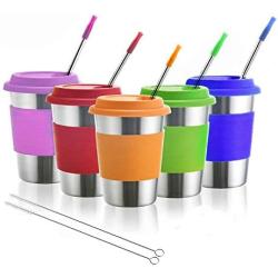 Kids Stainless Steel Cups, Metal Drinking Glasses with Silicone Lids &Sleeves& Straws, Perfect for Indoor and Outdoor Activities of Children and Adults by Dorihom（5 Pack 12 oz）