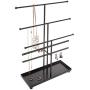 MyGift 5 T-Bar Modern Black Metal Jewelry Organizer for Bracelets, Necklaces and Earrings with Ring Tray