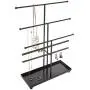MyGift 5 T-Bar Modern Black Metal Jewelry Organizer for Bracelets, Necklaces and Earrings with Ring Tray