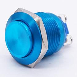 Twidec / 19mm Waterproof Blue Metal Shell Momentary Raised Top Push Button Switch 3A/12~250V SPST 1NO Start Button for car Modification Switch （Quality Assurance for 1 Years）M-19-BU-G