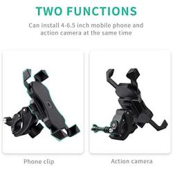 Bike Phone Mount, Adjustable Motorcycle Bicycle Phone Mount Bike Phone Holder, Compatible with Gopro Cameras, 360° Rotation Cradle Clamp for Any Smartphones GPS Other Devices Between 4 and 6.5 inches