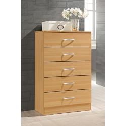 Hodedah 5 Drawer Chest, with Metal Gliding Rails, Beech