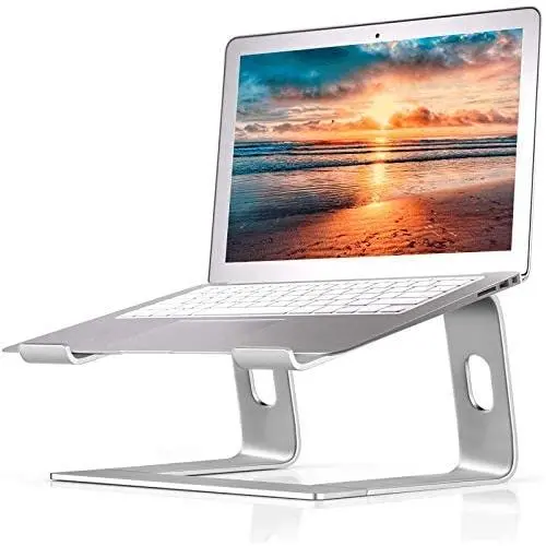 MJSWHY Laptop Stand for Desk, Aluminum Computer Stand, Ergonomic Metal Riser, Desk Accessories, Portable Holder for MacBook Air Pro, Dell XPS, Lenovo More 10-17'' Notebook Laptops-Sliver