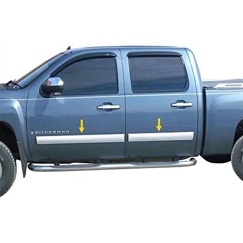 Made in USA! Compatible with 2007-2008 Chevy Silverado Crew Cab Rocker Panel Chrome Stainless Steel Body Side Moulding Molding Trim Cover Full 4.25'' Wide 4PC Overlay