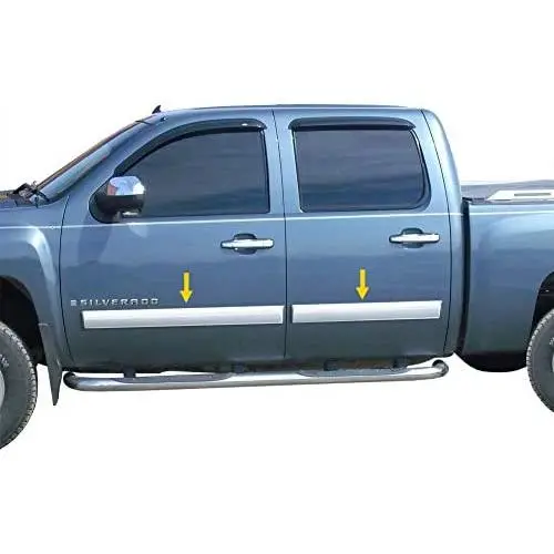 Made in USA! Compatible with 2007-2008 Chevy Silverado Crew Cab Rocker Panel Chrome Stainless Steel Body Side Moulding Molding Trim Cover Full 4.25'' Wide 4PC Overlay