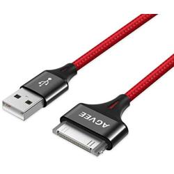 AGVEE Unbreakable Nylon Braided [3 Pack 3ft 6ft 10ft] 30 Pin Heavy Duty Fast Charger Cable, Slim Metal Shell End Case Friendly Charging Data Sync Cord for Phone 4/4S, Pad 1/2/3, Red