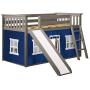 Max & Lily Low Bunk Bed with Slide and Blue Curtains, Twin, Clay