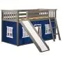 Max & Lily Low Bunk Bed with Slide and Blue Curtains, Twin, Clay Max & Lily Low Bunk Bed with Slide and Blue Curtains, Twin, Clay