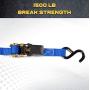 Ratchet Tie Down Straps - 4 Pk - 15 Ft- 500 Lbs Load Cap- 1500 Lb Break Strength- Cambuckle Alternative- Cargo Straps for Moving Appliances, Lawn Equipment, Motorcycle - Includes 2 Bungee Cord