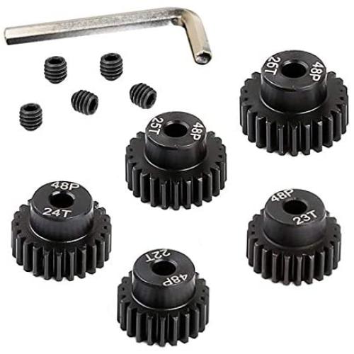 kingsea 5pcs Metal Steel 48P Pinion Gear 3.175mm Shaft 22T 23T 24T 25T 26T Pitch Gears with Screwdriver 1/10 RC Brushless Brush Motor RC Upgrade Part