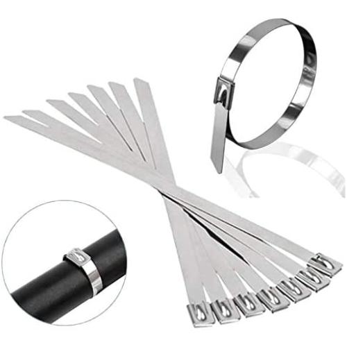 Huaesem Stainless Steel Cable Zip Ties 11.8 Inch, Multi-purpose Heavy Duty Self-Locking Tie Wraps, Metal Zip Ties for Exhaust Wrap, Fence, Outdoor and Canopy Etc. (0.3‘’ x 11.8‘’, 50 Pcs)
