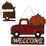 MorTime Hanging Train Welcome Sign with Pumpkin or Christmas Tree, 15'' Metal Train Yard Garden Stake Decor, DIY Thanksgiving Christmas Decorations