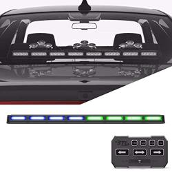 SpeedTech Lights Striker TIR 8 Head LED Traffic Advisor Windshield Mount Strobe Light Bar for Emergency Vehicles/Hazard Warning Directional Flashing w/Cig Plug/Control Box - Blue/Green