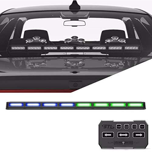 SpeedTech Lights Striker TIR 8 Head LED Traffic Advisor Windshield Mount Strobe Light Bar for Emergency Vehicles/Hazard Warning Directional Flashing w/Cig Plug/Control Box - Blue/Green