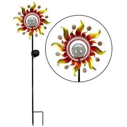 Unido Solar Powered Metal Sunray Garden Stake with Color Changing LED Light and Mosaic Glass Crackle Ball