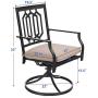 PHI VILLA Outdoor Metal Swivel Chairs Set of 2 Patio Dining Rocker Chair with Cushion Furniture Set for Garden Backyard Bistro, Black