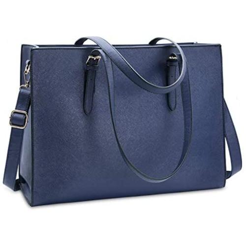 Laptop Bag for Women Waterproof Lightweight Leather 15.6 Inch Computer Tote Bag Business Office Briefcase Large Capacity Handbag Shoulder Bag Professional Office Work Bag Blue