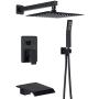 DMDMBATH Shower System Matte Black Shower Faucet Set 3-Function Bathroom Shower Fixtures with Waterfall Tub Spout Wall Mount 10 inch Rain Shower Head (Matte Black)…