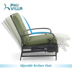 PHI VILLA Adjustable Patio Recliner Chair Metal Outdoor Lounge Chair with Removable Cushions Support 300lbs, Matcha