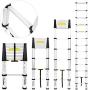 Ohuhu 12.5 FT Aluminum Telescoping Ladder, One-Button Retraction Extension Ladder, Collapsible Ladder with Spring Loaded Locking Mechanism for Roof, 330 Pound Capacity