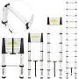 Ohuhu 12.5 FT Aluminum Telescoping Ladder, One-Button Retraction Extension Ladder, Collapsible Ladder with Spring Loaded Locking Mechanism for Roof, 330 Pound Capacity Ohuhu 12.5 FT Aluminum Telescoping Ladder, One-Button Retraction Extension Ladder, Collapsible Ladder with Spring Loaded Locking Mechanism for Roof, 330 Pound Capacity