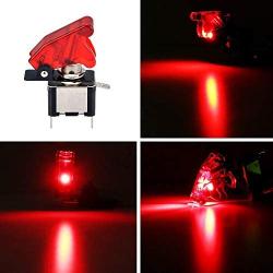 ESUPPORT Car Red Cover Red LED Light Rokcer Toggle Switch SPST ON Off Pack of 5