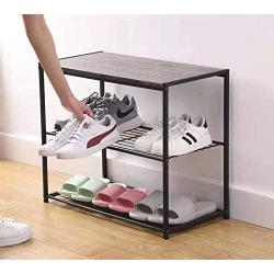 LEEDA 3-Tier Metal Storage Shoe Bench, 2 Shelves Rack Organizer, Entryway Furniture with Seat, for Living Room, Hallway, Bedroom, Closet, Brown