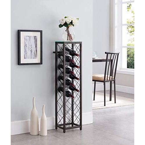 Kings Brand Furniture – Metal with Glass Top Shelf Free Standing Wine Rack Storage Tower, Pewter