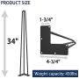 WINSOON Industrial Iron Hairpin Table Legs 34 Inch Set of 4 Pack Metal Bench Legs for Furniture feet Wooden Desk Legs Hair Pin Design (34 Inch 3-Rod Black)